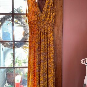 Chic Floral Maxi Dress in Mustard and Purple